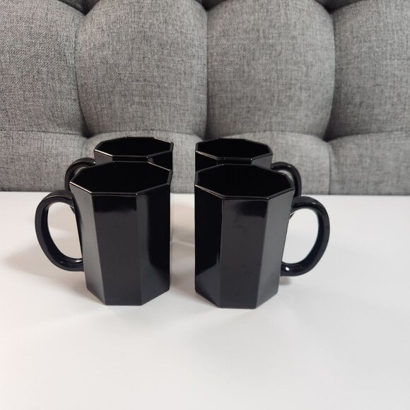 Vintage ARCOROC France OCTIME Modernist Octagonal 4 Mugs, Black - Picture 4 of 7